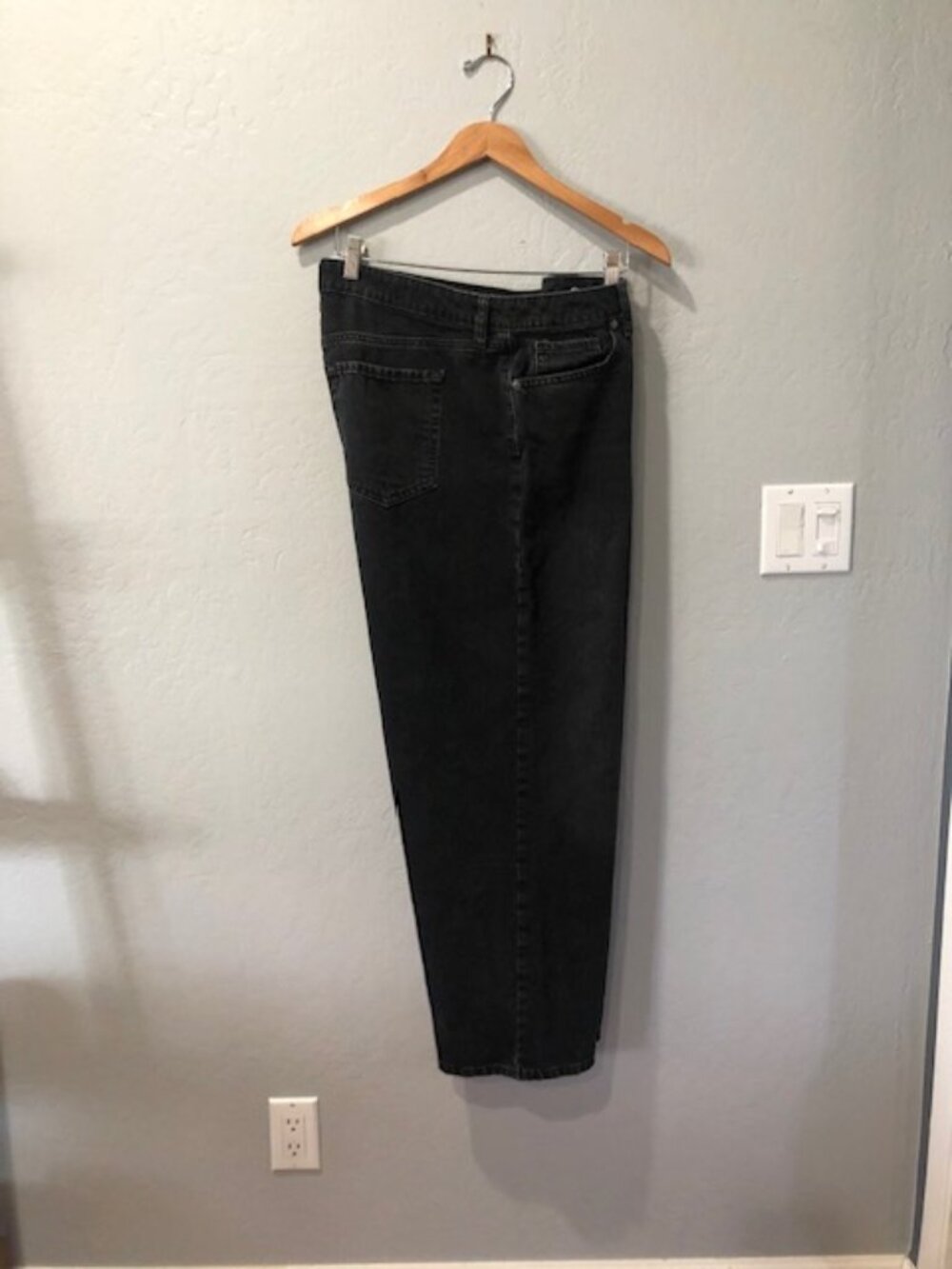 Faded black denim wide leg jeans